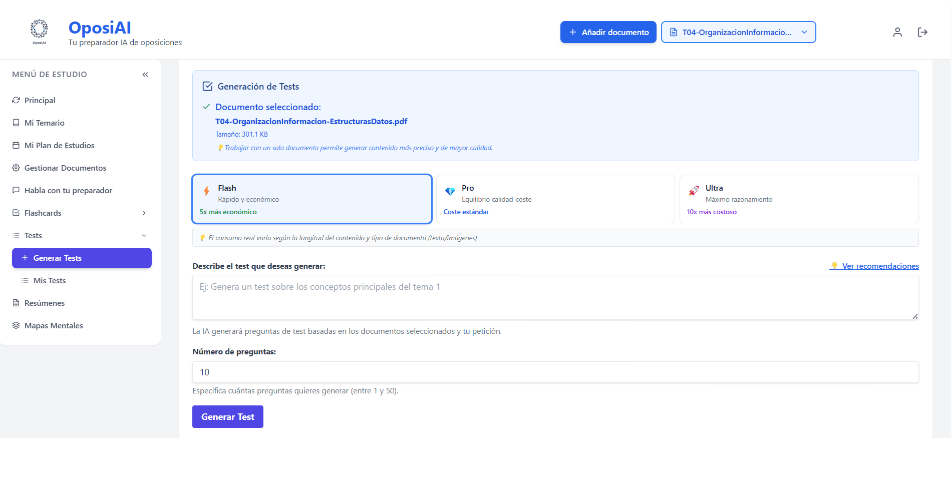 Interfaz del Generador de Tests